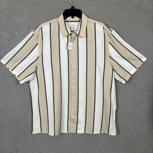 Club Monaco Mens Striped Short Sleeve Shirt Beige/White Size Extra Large NWT's